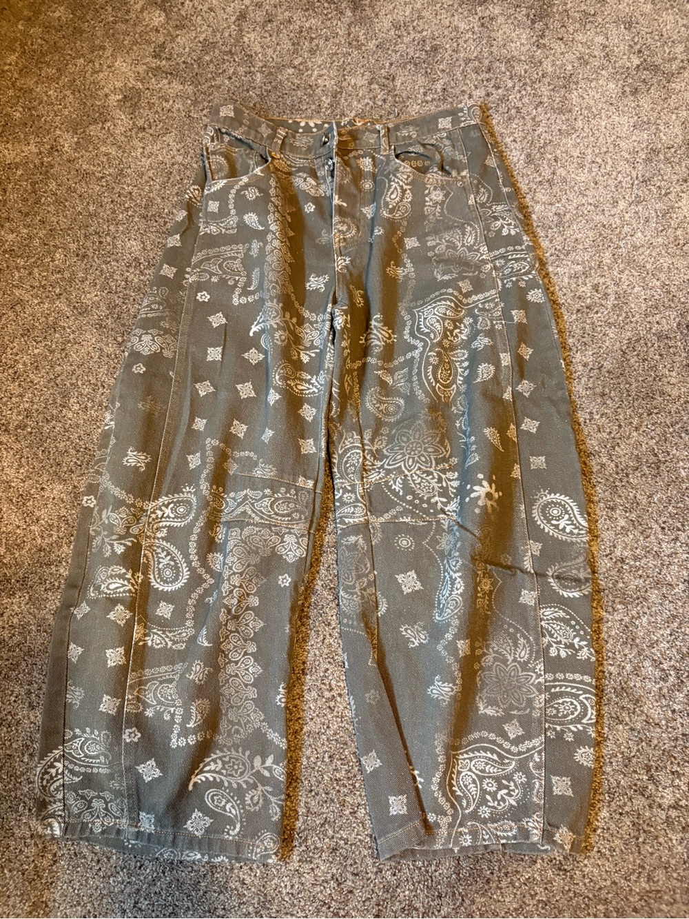 Olive Paisley Print Chinos for Women